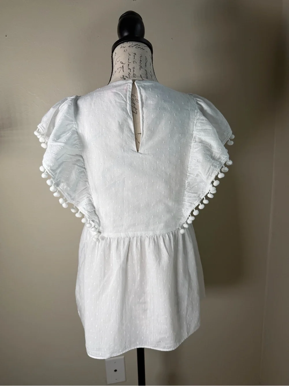 Lilly Pulitzer White Pom-Trim Peplum Blouse